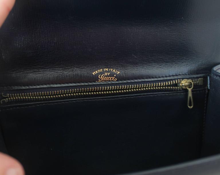 Gucci Vintage Navy Leather Clutch GHW Circa 1950's For Sale at