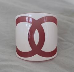 Chanel White & Pink Resin Cuff with Front "CC" - circa 2008