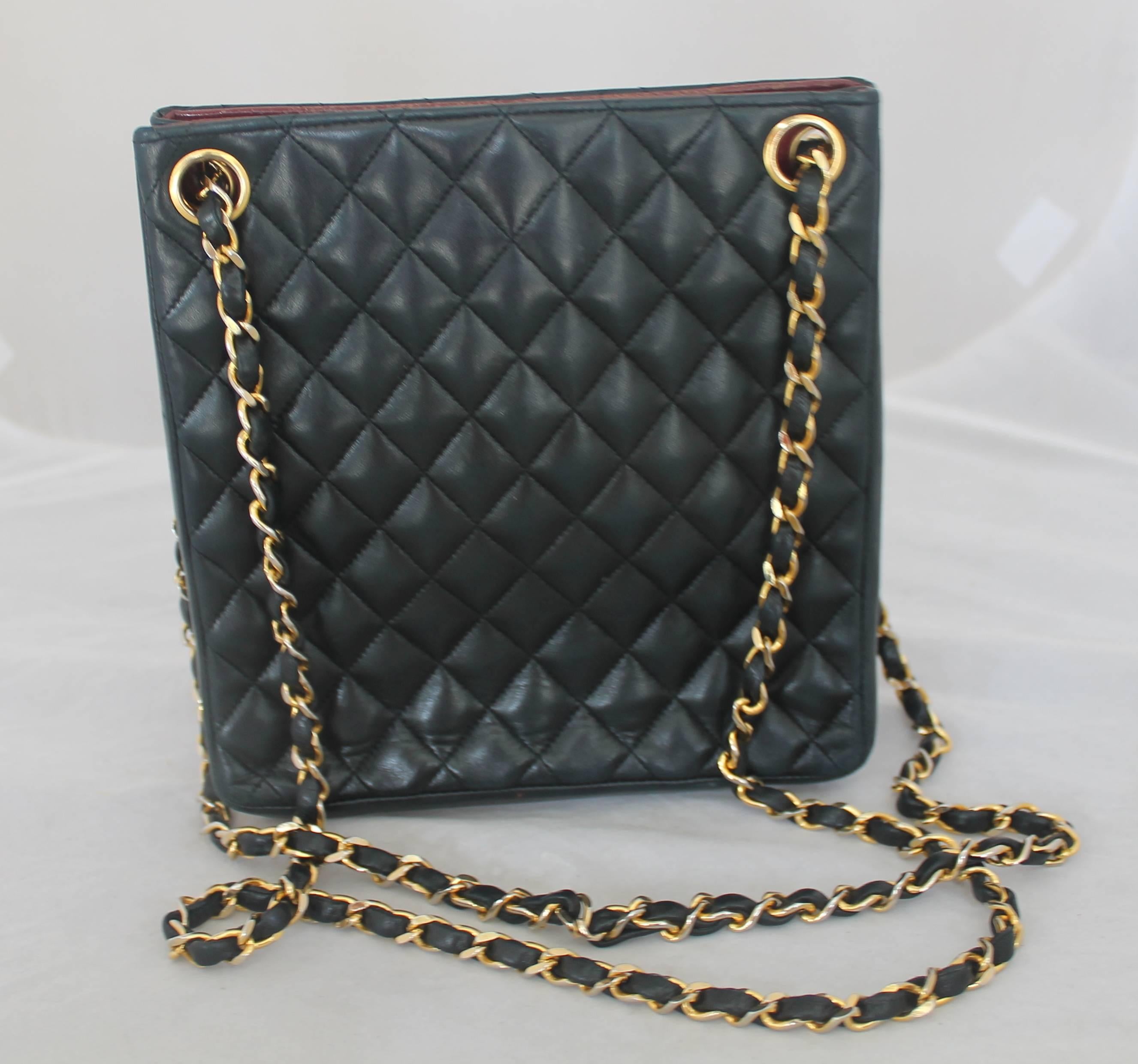 Chanel Vintage Black Quilted Lambskin Tall Handbag GHW - circa early 1980's In Excellent Condition In West Palm Beach, FL