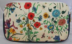 Flora Canvas-Clutch von Gucci mit marineblauem Lederbesatz - GHW - ca. 1970er Jahre