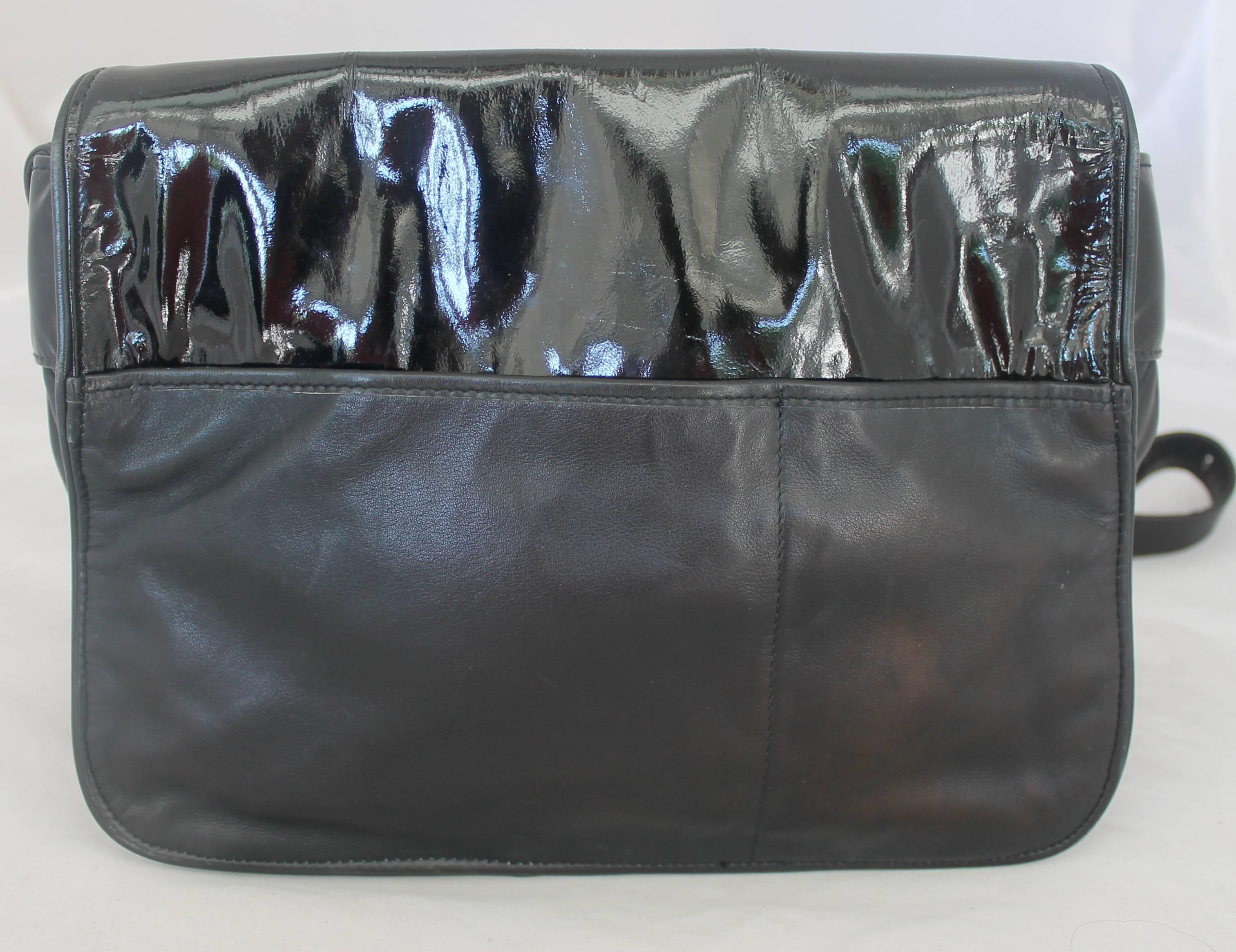 Women's Fendi Vintage Black Leather & Patent Crossbody - Circa 1990's For Sale