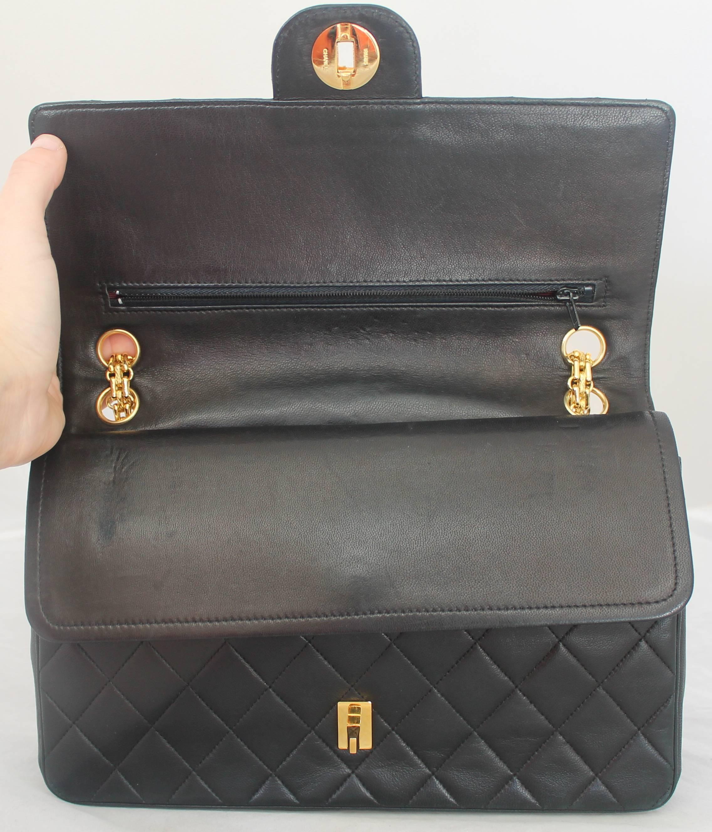 Gray Chanel Black Quilted Lambskin Classic Double Flap Handbag - GHW - Circa 1980's