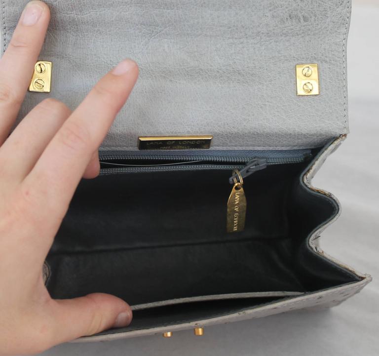 Lana Marks Vintage Grey Ostrich Small Top Handle Bag w/ Crossbody Strap ...