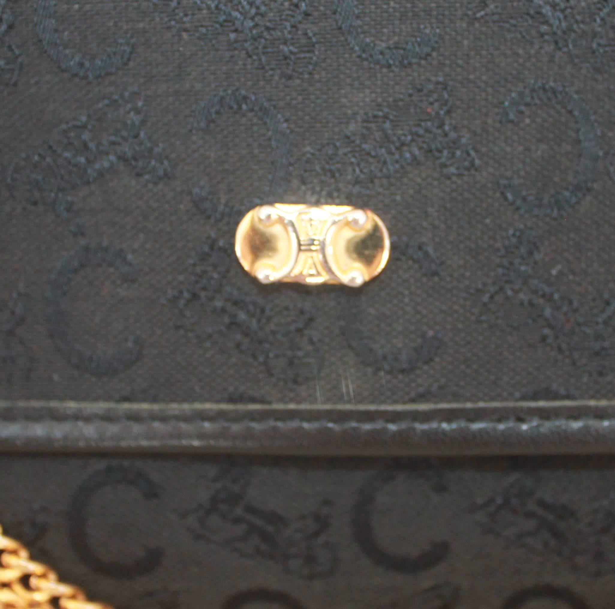 Celine Vintage Black Fabric Monogram Printed Bag w/ GHW - circa 1990's  In Good Condition In West Palm Beach, FL