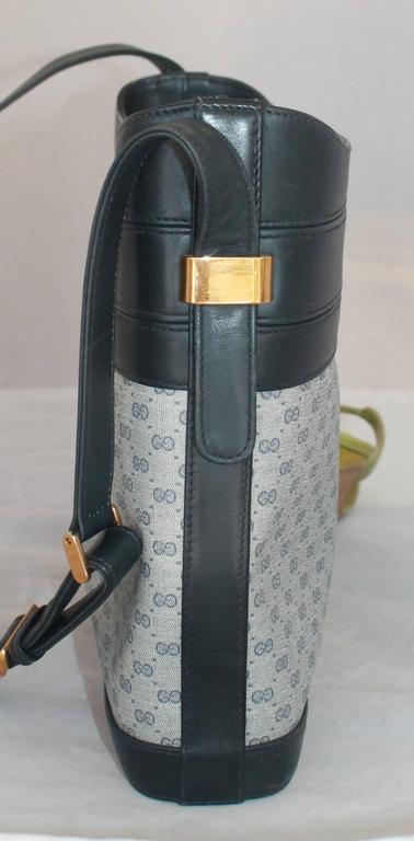 Gucci Vintage Navy Monogram Printed Bag w/ Leather and GHW For Sale at 1stDibs