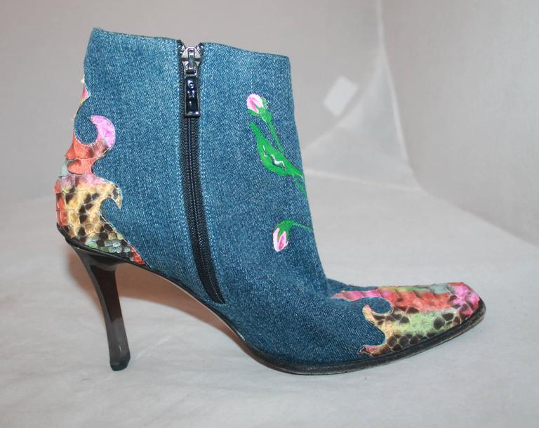 GianMarco Lorenzi Denim w/ Floral Paint and Multi Color Python and ...