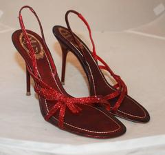 Rene Caovilla Red Strappy Sandals with Rhinestones - 39.5
