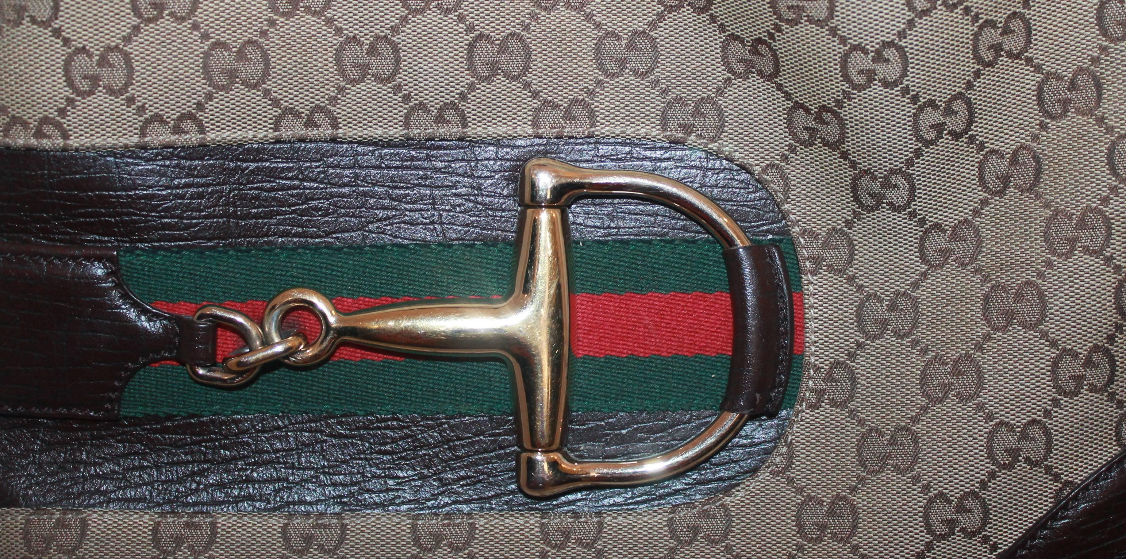 Women's Gucci Brown Hasler Monogram Shoulder Bag w/ Horse Bit & Leather Trim - GHW