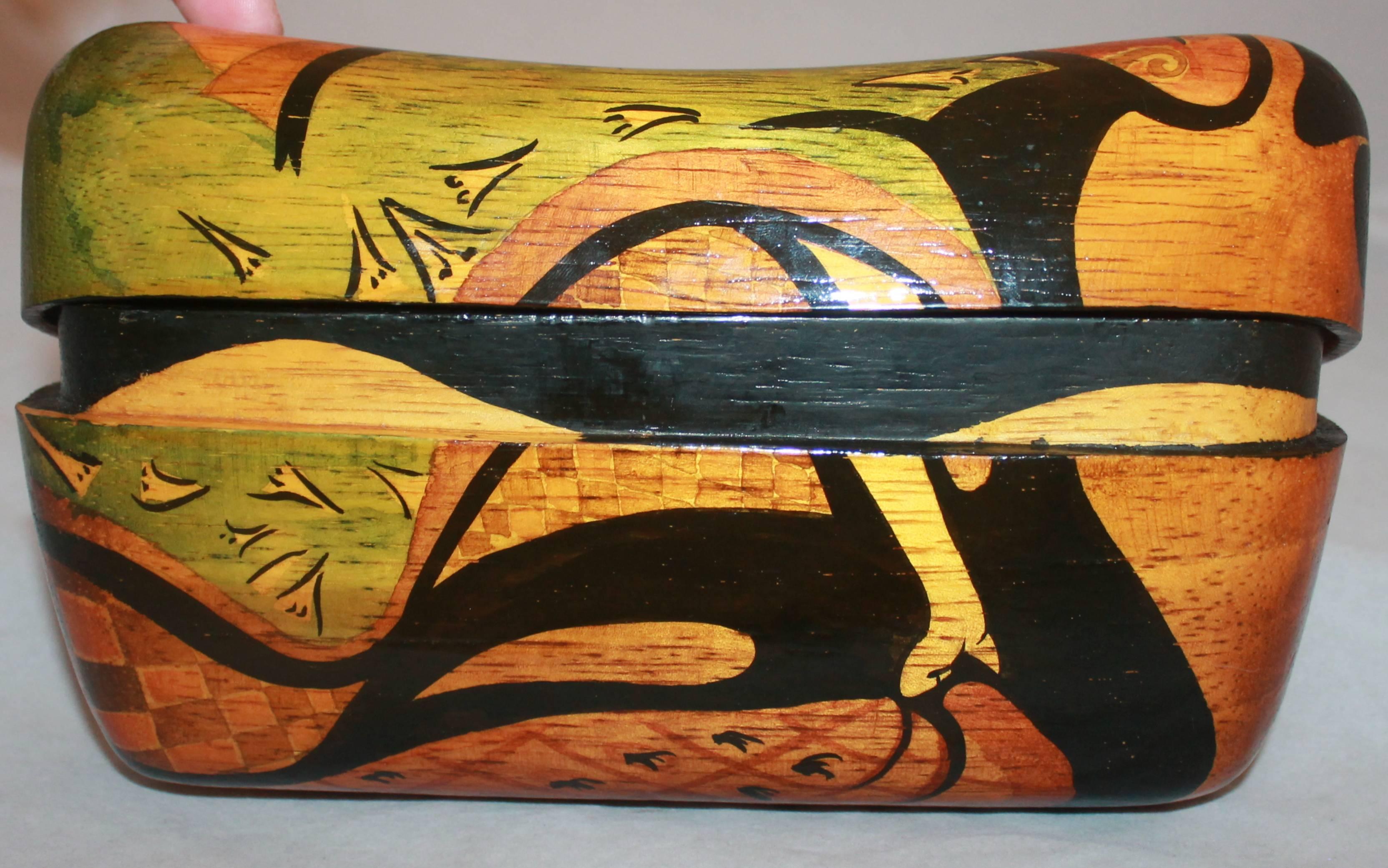 Rafael Sanchez - Pochette en bois avec motif peint abstrait et pampille à glands noirs 2