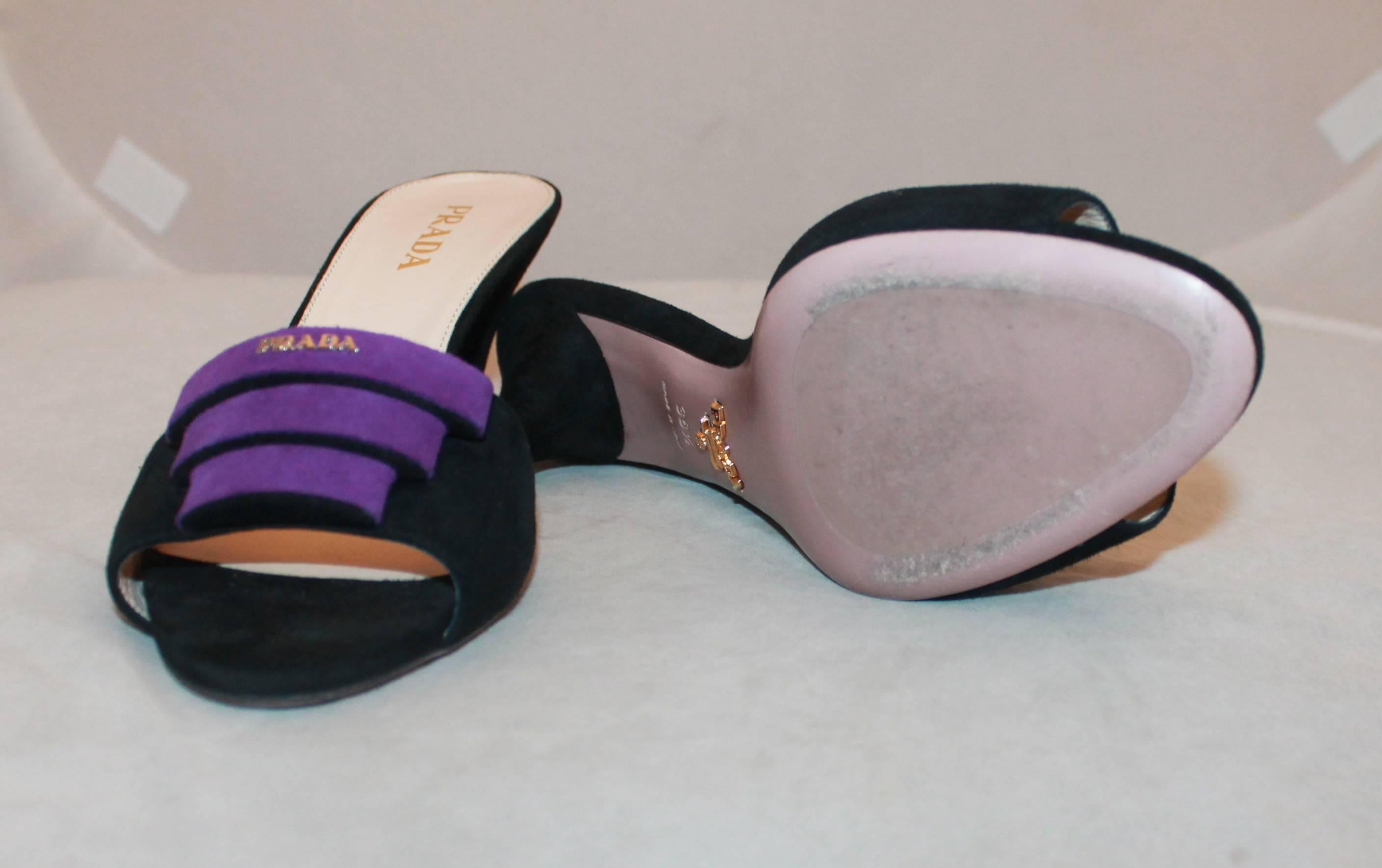Prada Black Suede Slide w/ Front Purple 3D Design - 38.5 1