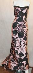 Oscar de la Renta Pink and Black Silk Blend Strapless Floral Gown - 12