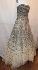 Oscar de la Renta Cream & Black Tulle Strapless Gown w/ Black Beading - 14