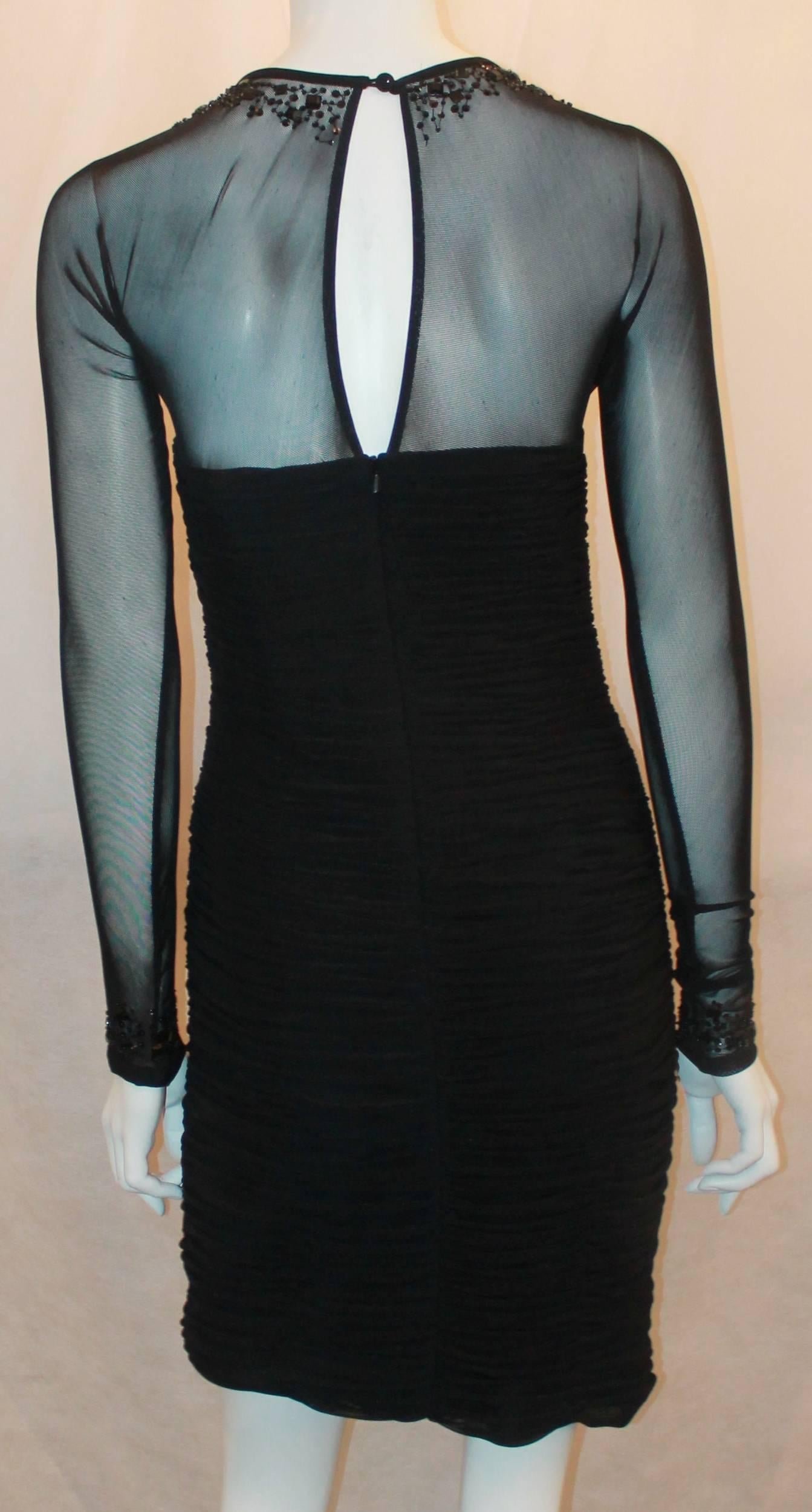 Women's Vicky Tiel Black Jersey Cocktail Dress w/ Beading Around the Neck & Wrists - 6