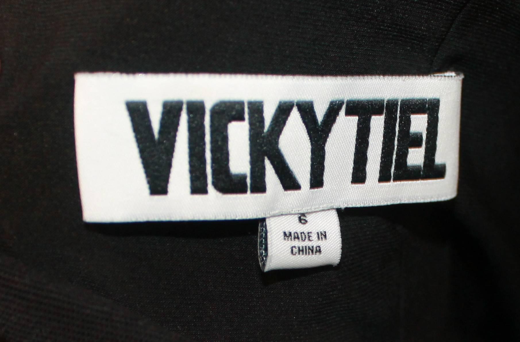 Vicky Tiel Black Jersey Cocktail Dress w/ Beading Around the Neck & Wrists - 6 2