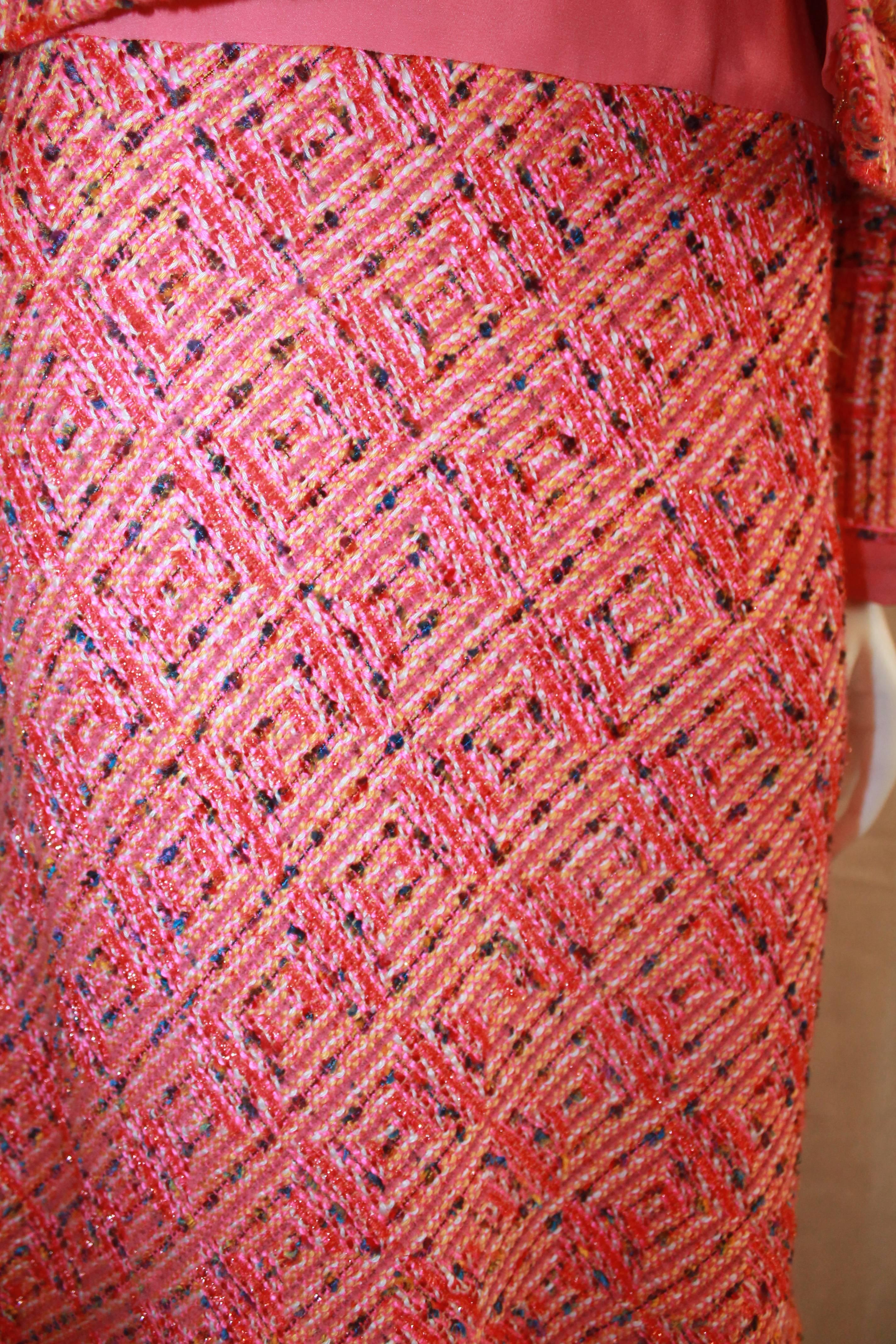 Chanel Pink & Multi-color Tweed and Dress & Jacket Set - 40 - 01C In Excellent Condition In West Palm Beach, FL