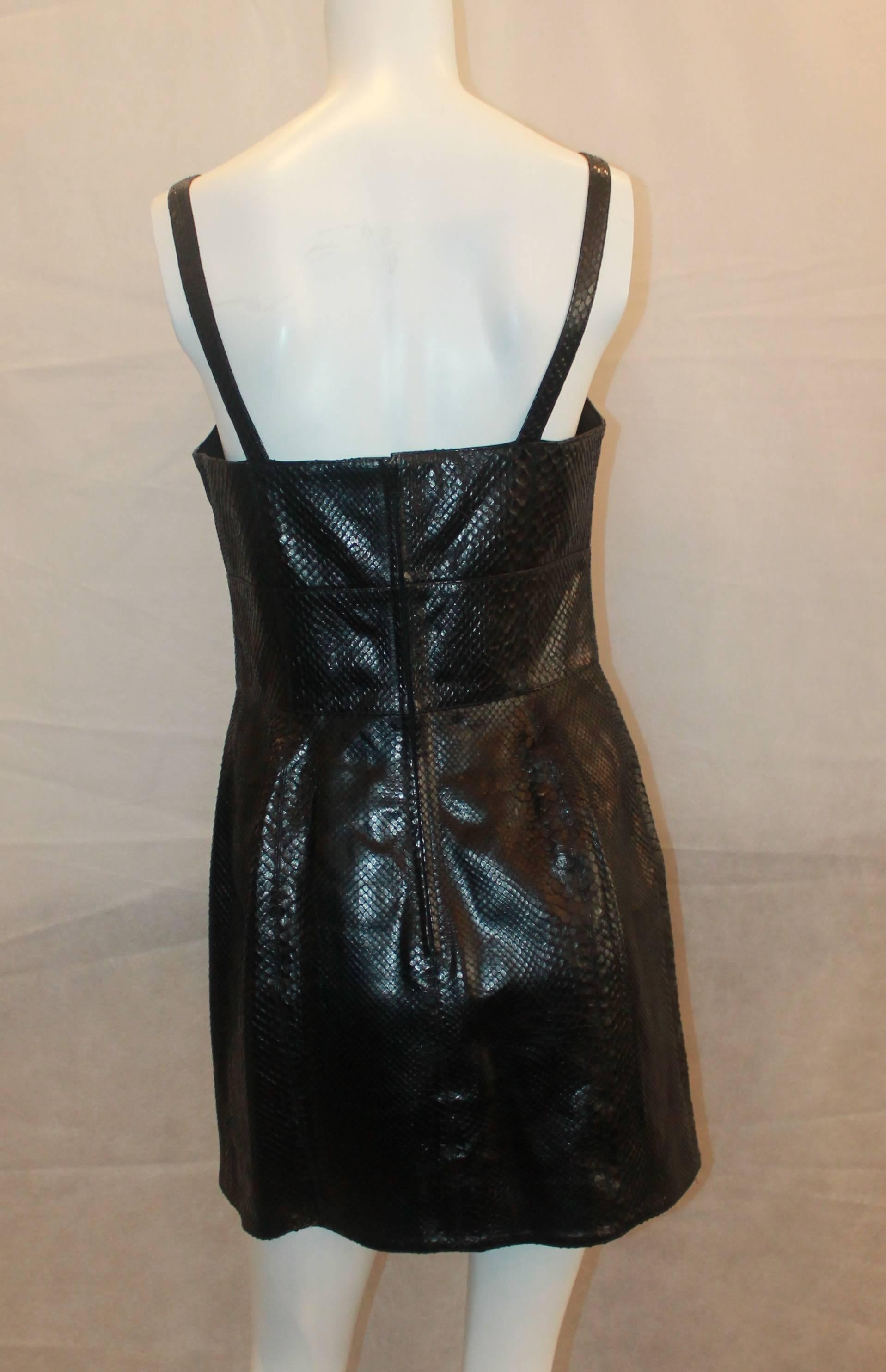 Women's Claude Montana Por Ideal Cuir Vintage Black Snakeskin Spaghetti Strap Dress - 40