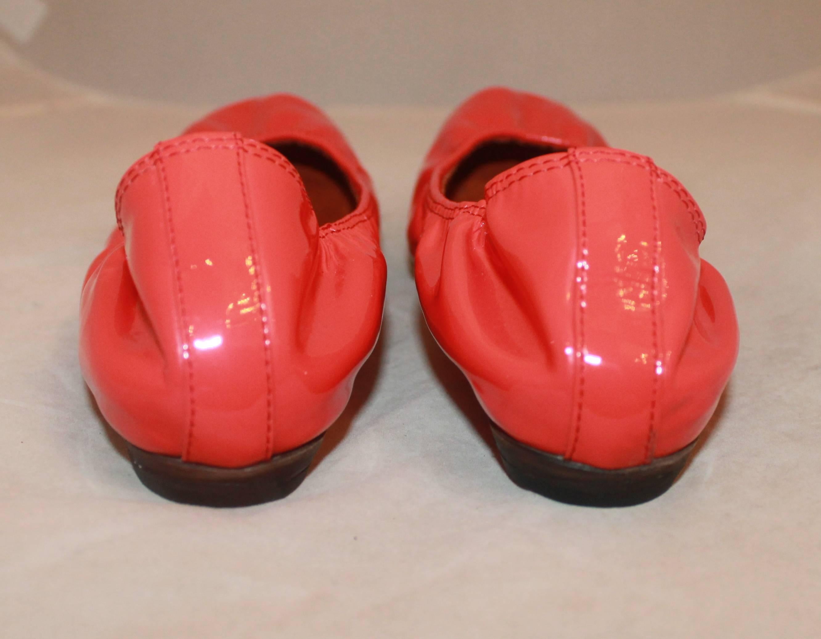 Pink Lanvin Coral Patent Ballet Flats w/ Interior Leather Lining - 8