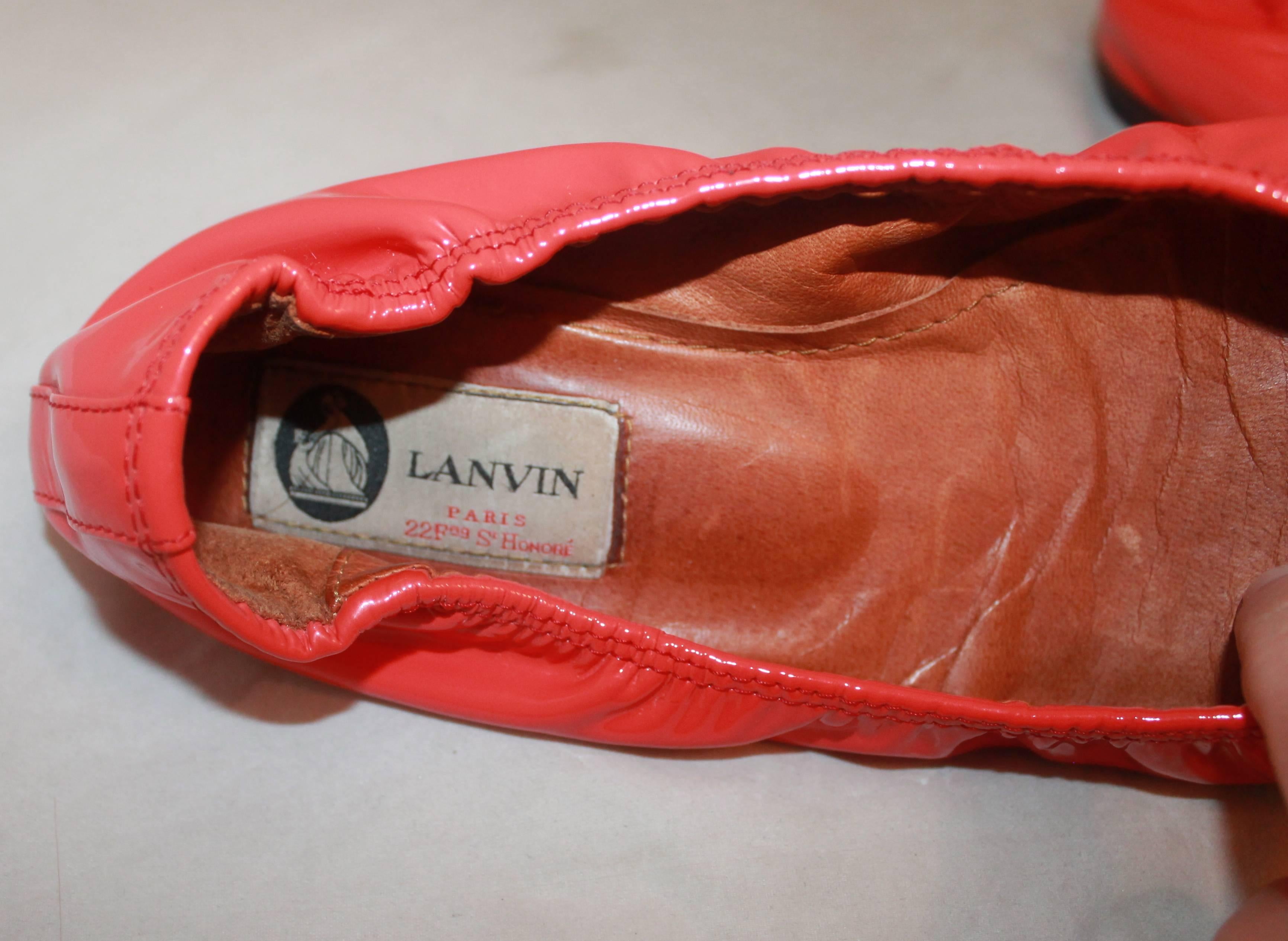 Lanvin Coral Patent Ballet Flats w/ Interior Leather Lining - 8 In Excellent Condition In West Palm Beach, FL