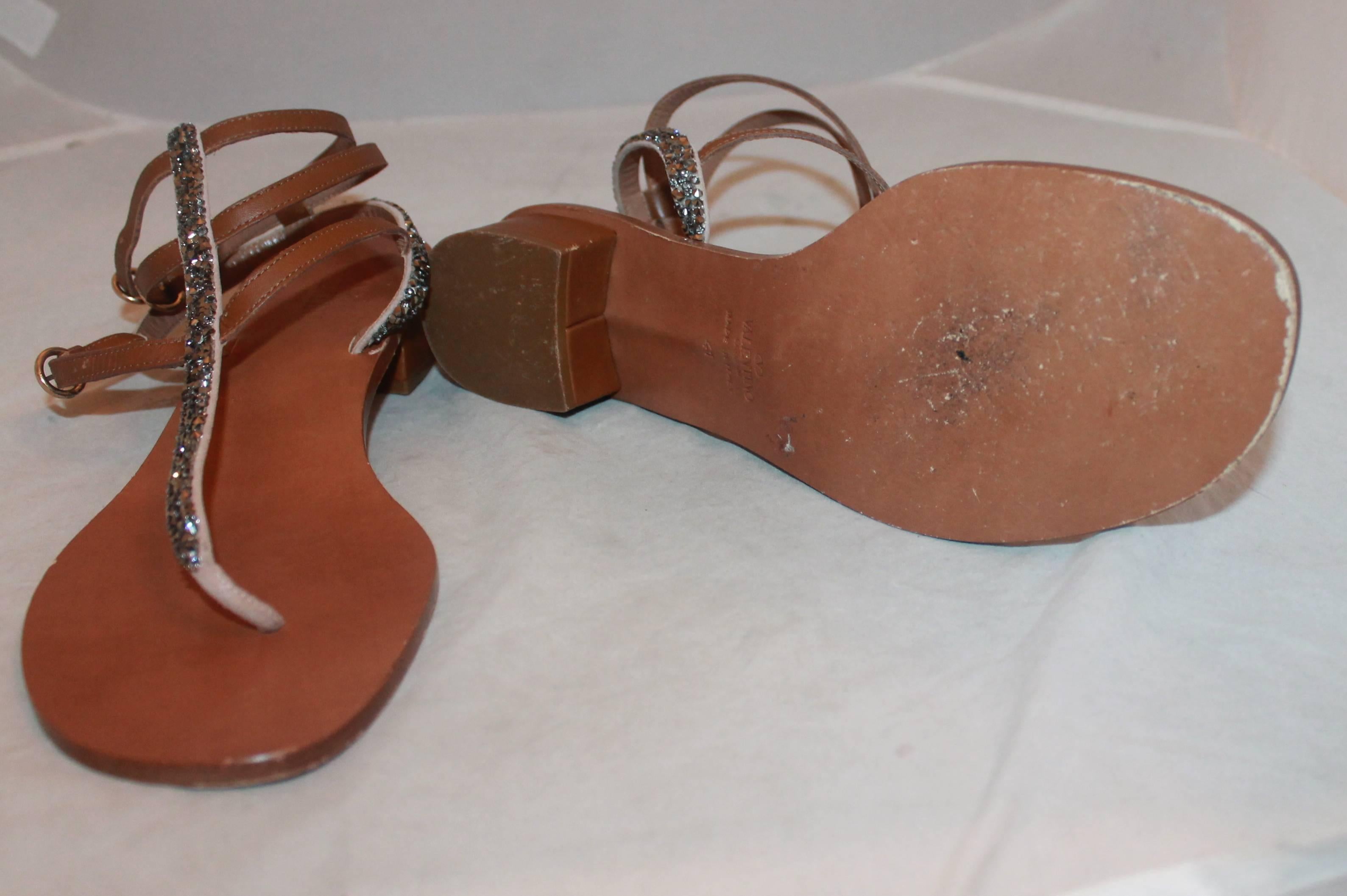 Valentino Brown Leather & Suede Gladiator Sandals w/ Gunmental Rhinestones - 41 1