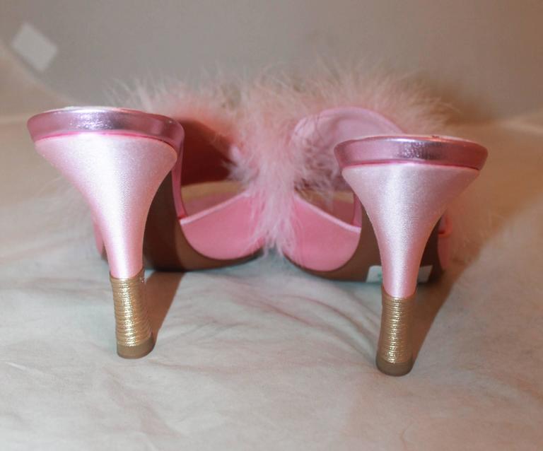 Louis Vuitton Pink Silk Heels w/ Pink Ostrich Feather and Velvet Bow - 38 at 1stdibs