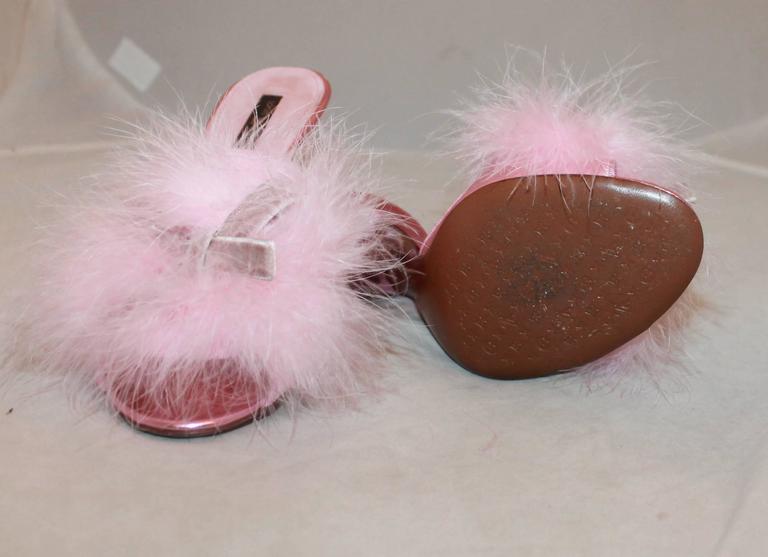 Louis Vuitton Pink Satin And Feather Mules (sz 7.5)  Louis vuitton pink,  Feather shoes, Pink high heel shoes
