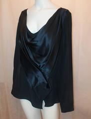 Oscar de la Renta Navy Silk Long Sleeve Blouse - 16