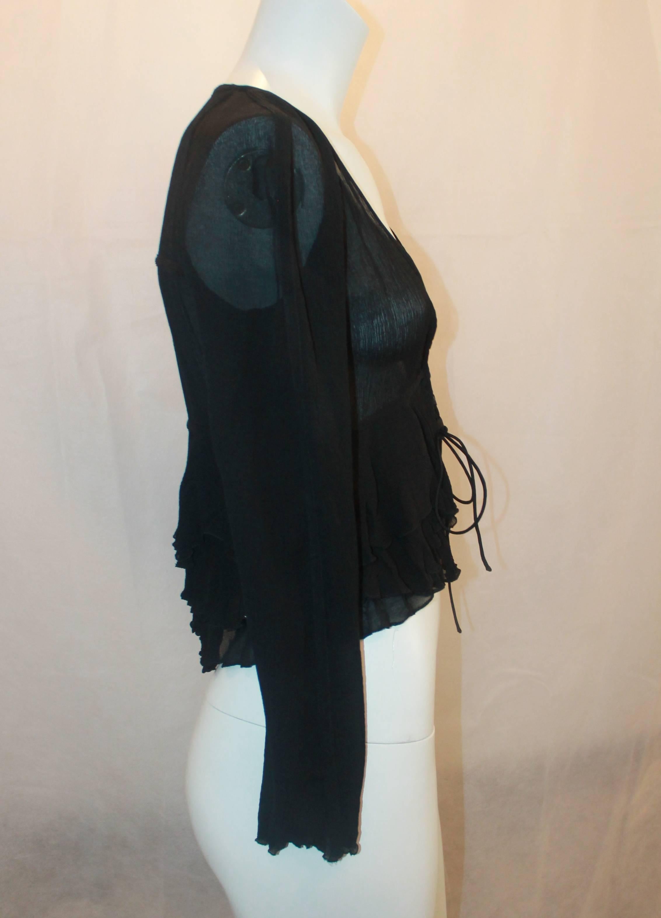 Gucci Black Silk Long Sleeve Blouse w/ Plunging Neckline - S In Excellent Condition In West Palm Beach, FL