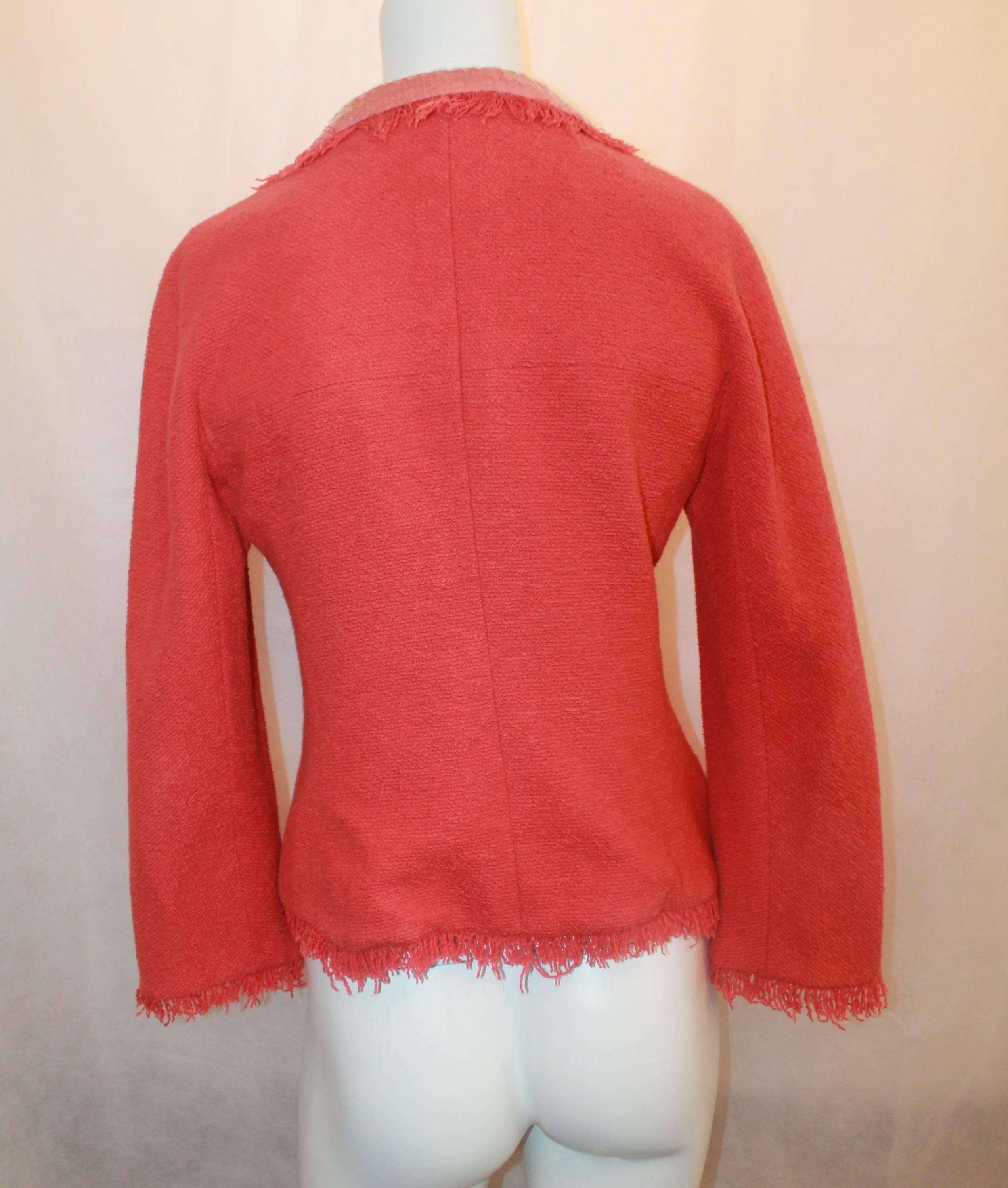 Chanel Burnt Orange Jacket with Sequin Collar & Front Slits - 38 - 08C In Excellent Condition In West Palm Beach, FL