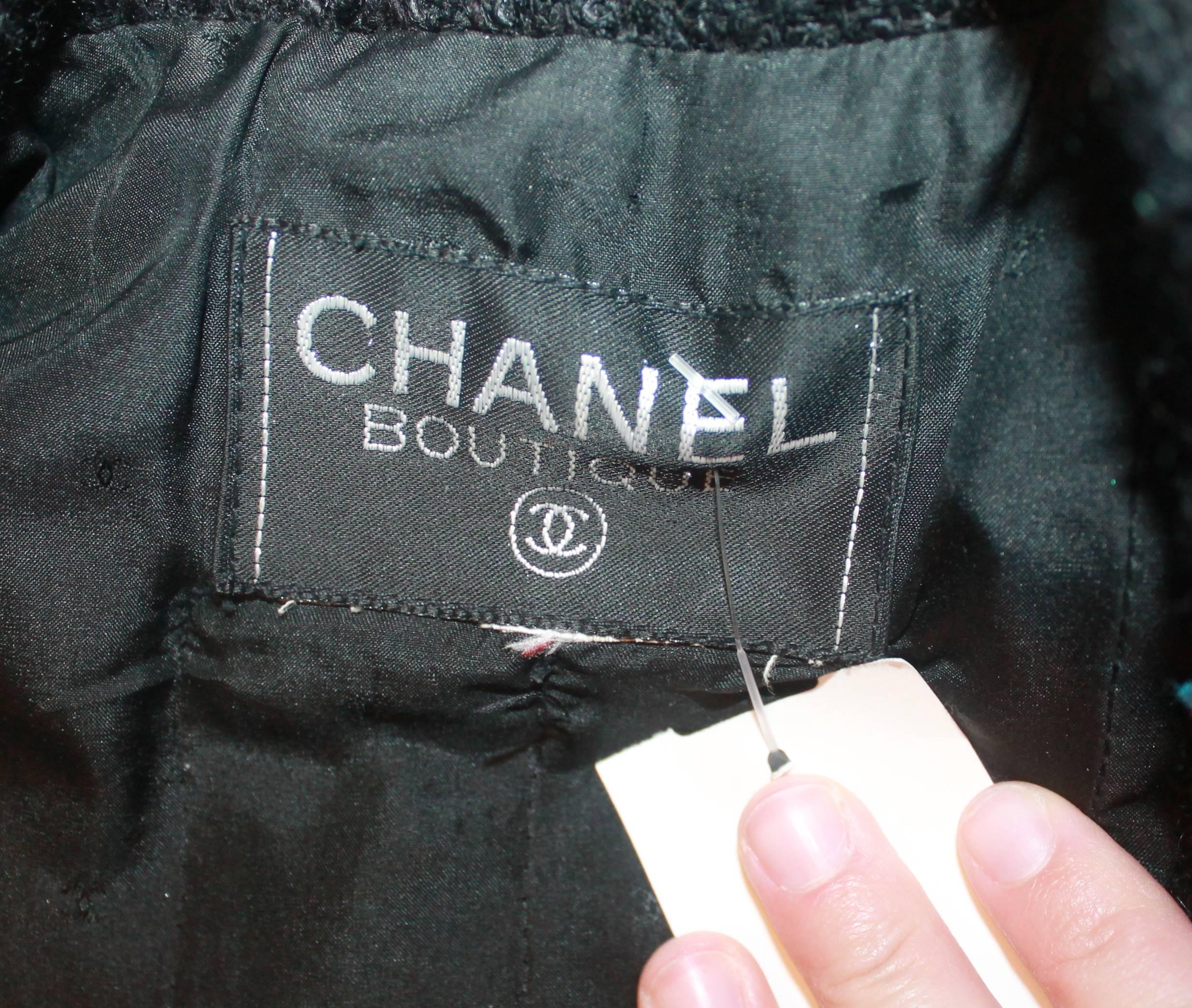 Chanel Vintage Black & Multicolor Long Jacket with Bead Trim - M - 1980's 2