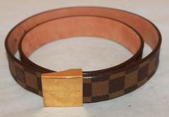 Louis Vuitton Brown Damier Belt w/ Gold "Louis Vuitton Paris" Buckle