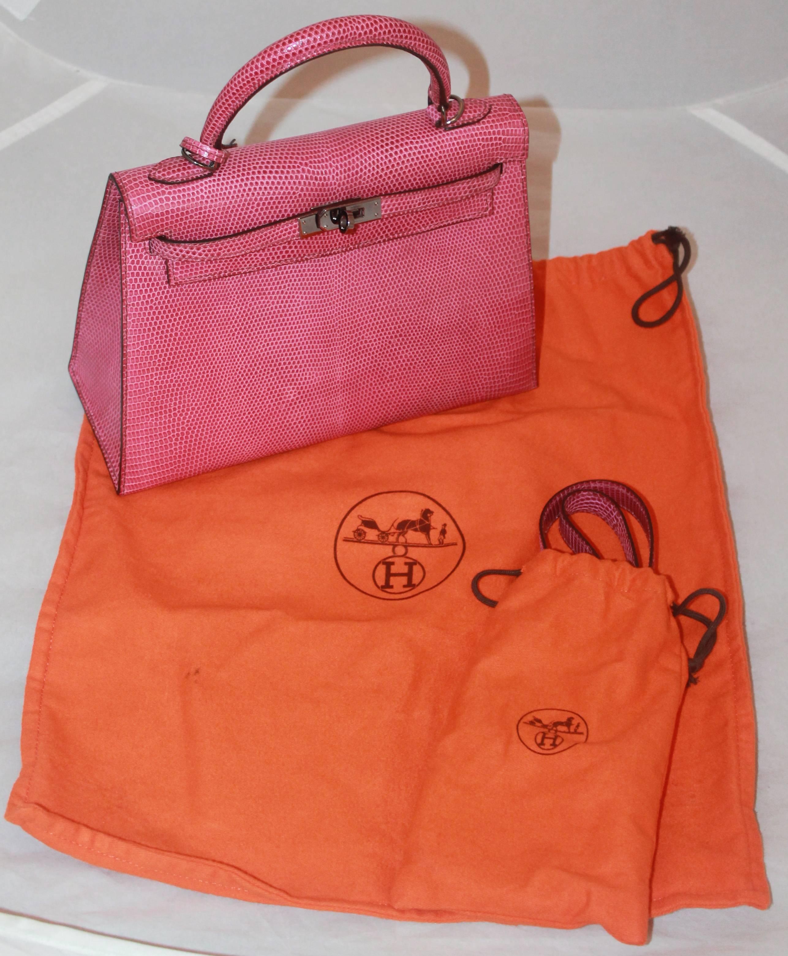 Hermes Pink Lizard Kelly with All Components - 25cm - SHW 1