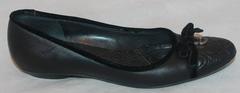 Ferragamo Black Leather Ballet Flats with Velvet Trim - 7AA