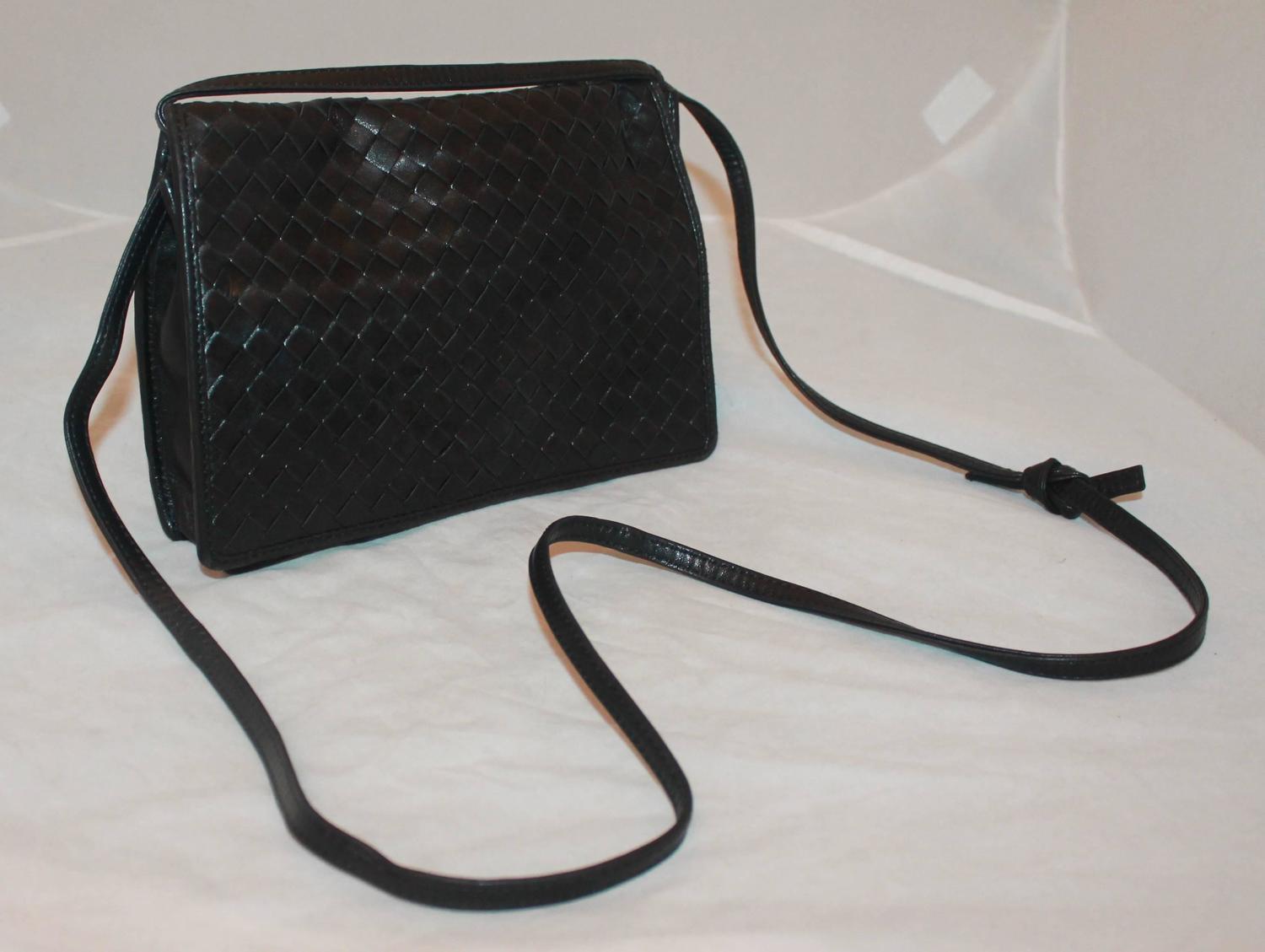 Bottega Vintage Black Woven Leather Crossbody Bag circa 80's