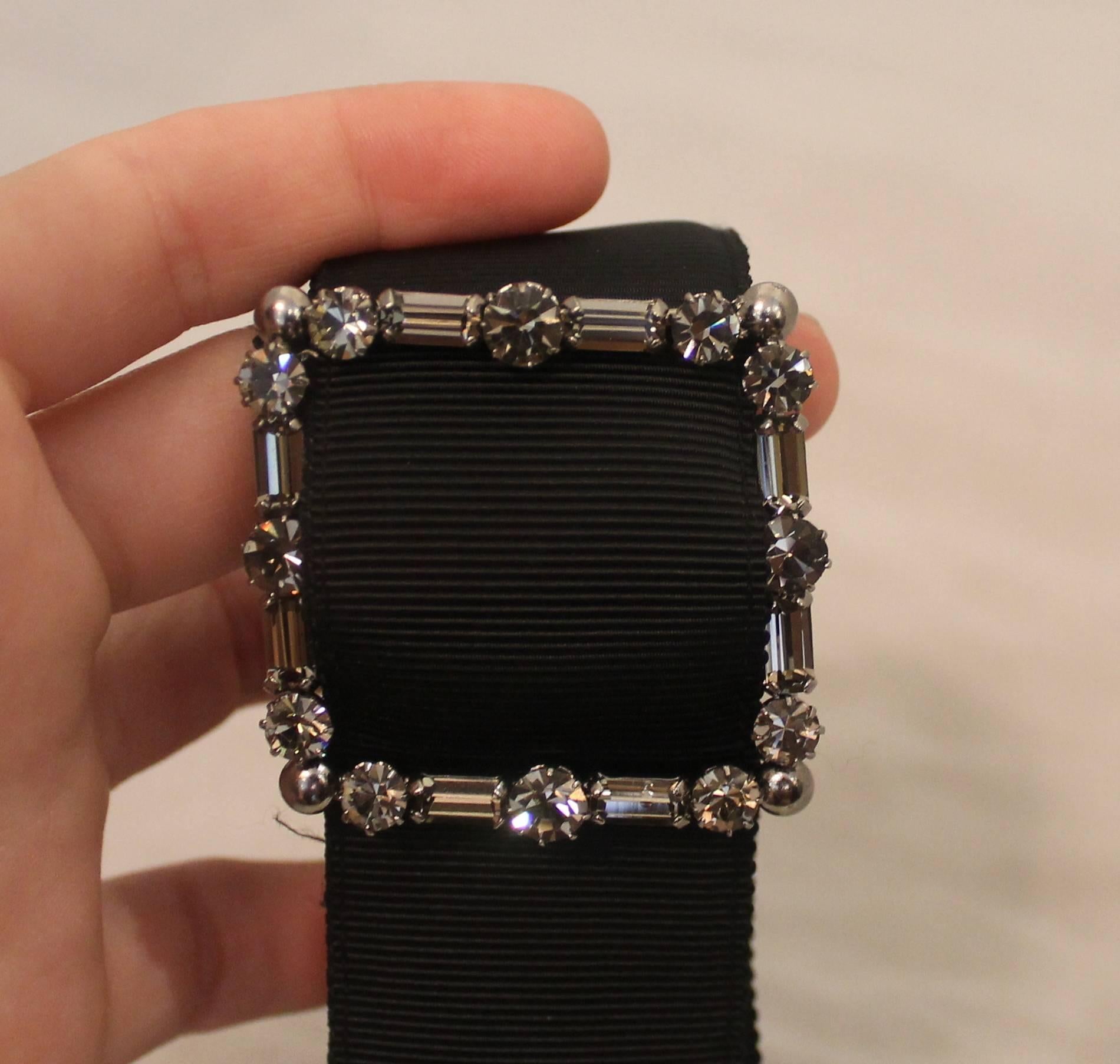 Lanvin Black Silk Faille Belt w/ Crystal Buckle - Circa 2006 In Excellent Condition In West Palm Beach, FL