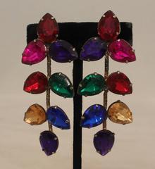 1960's Multi Colored Pear Shaped Stones Dangle Earrings