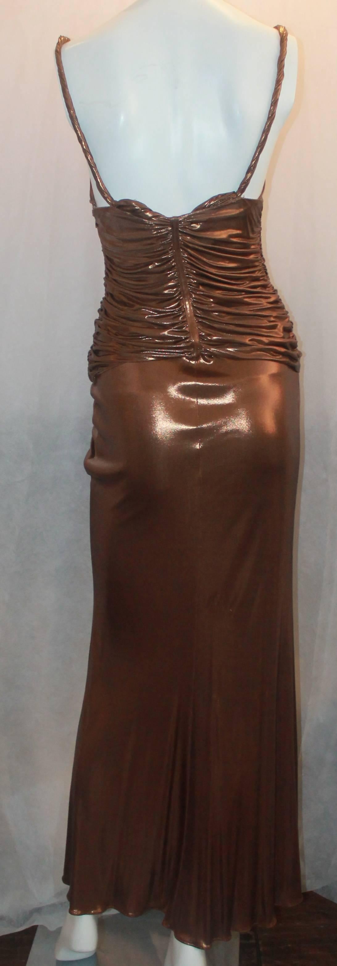Emanuel Ungaro Bronze Silk Lame Ruched Gown - S In Excellent Condition In West Palm Beach, FL