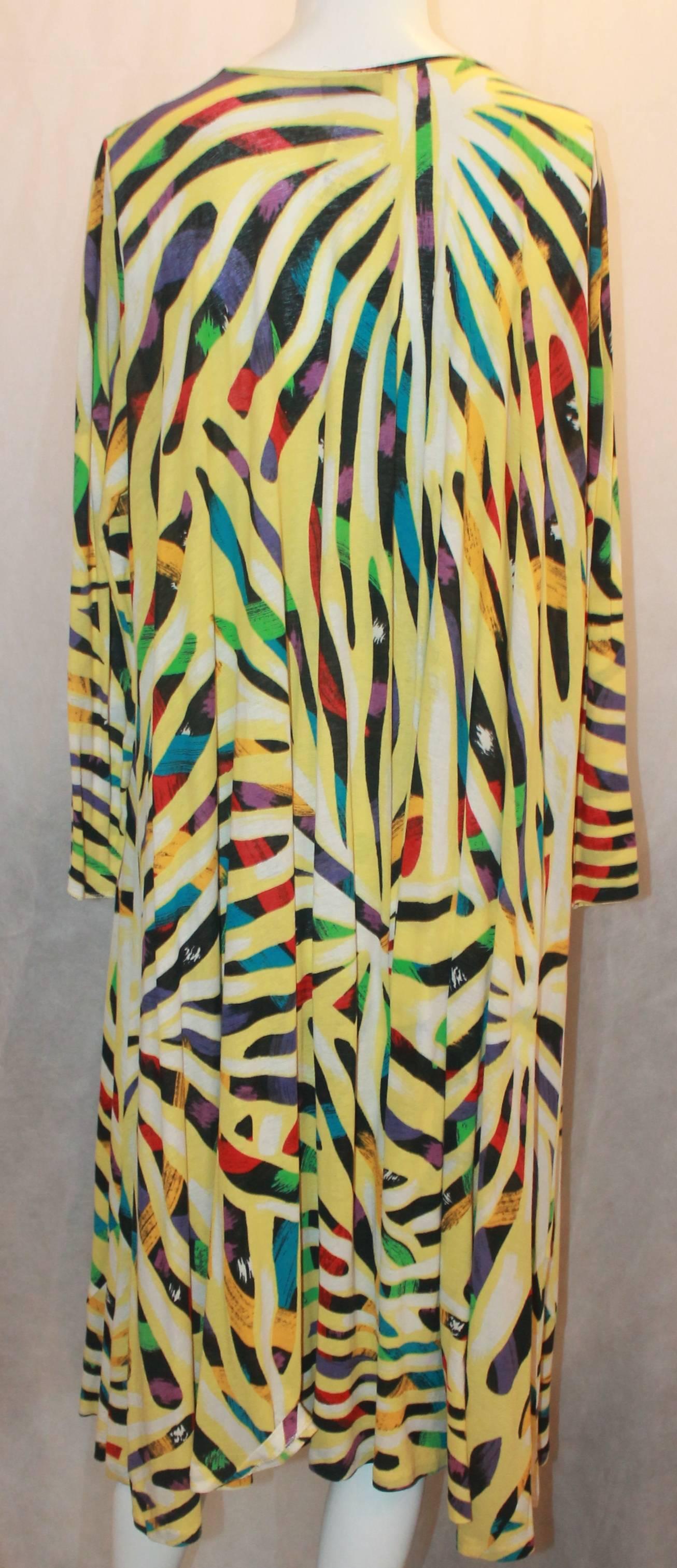 Missoni Vintage Yellow & Multi-color Printed Long Sleeve Dress - 1970's - OS In Excellent Condition In West Palm Beach, FL