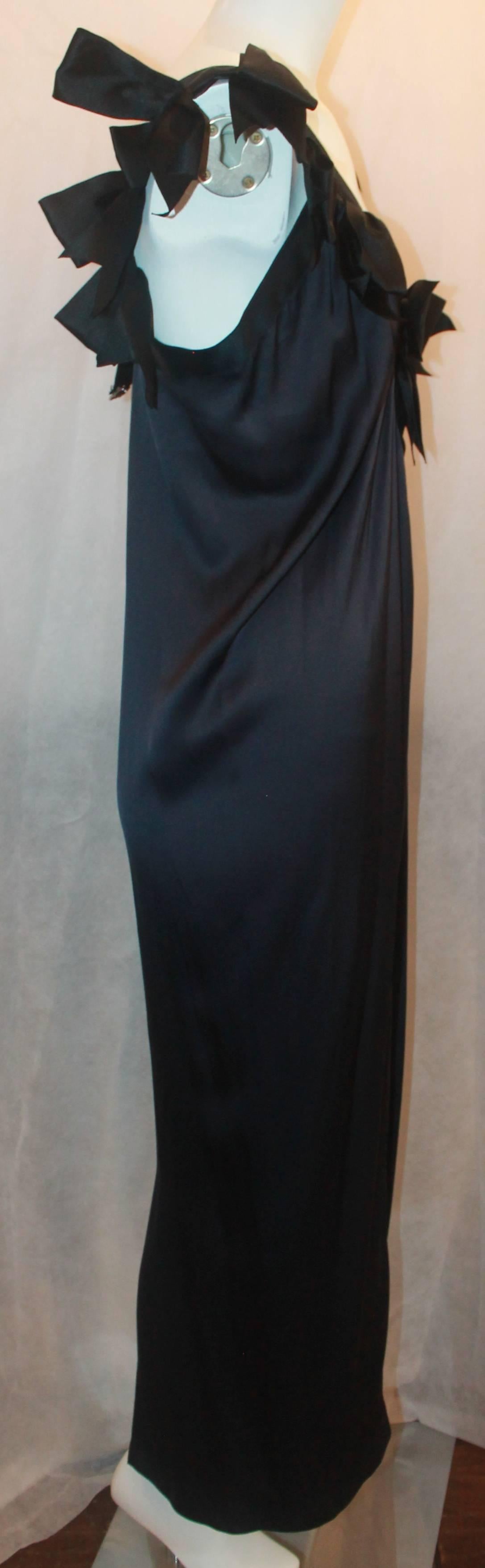 Chanel Navy Silk Gown with Black Bows - 42 - 09C In Excellent Condition In West Palm Beach, FL