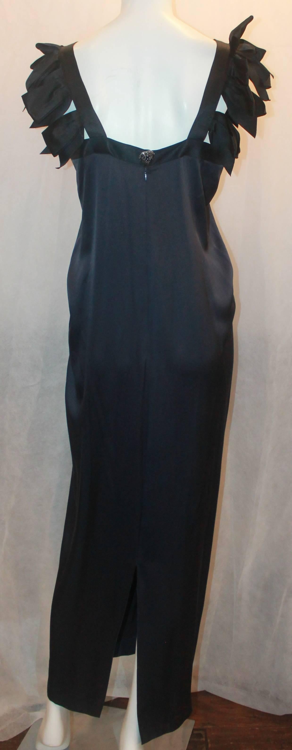 Women's Chanel Navy Silk Gown with Black Bows - 42 - 09C