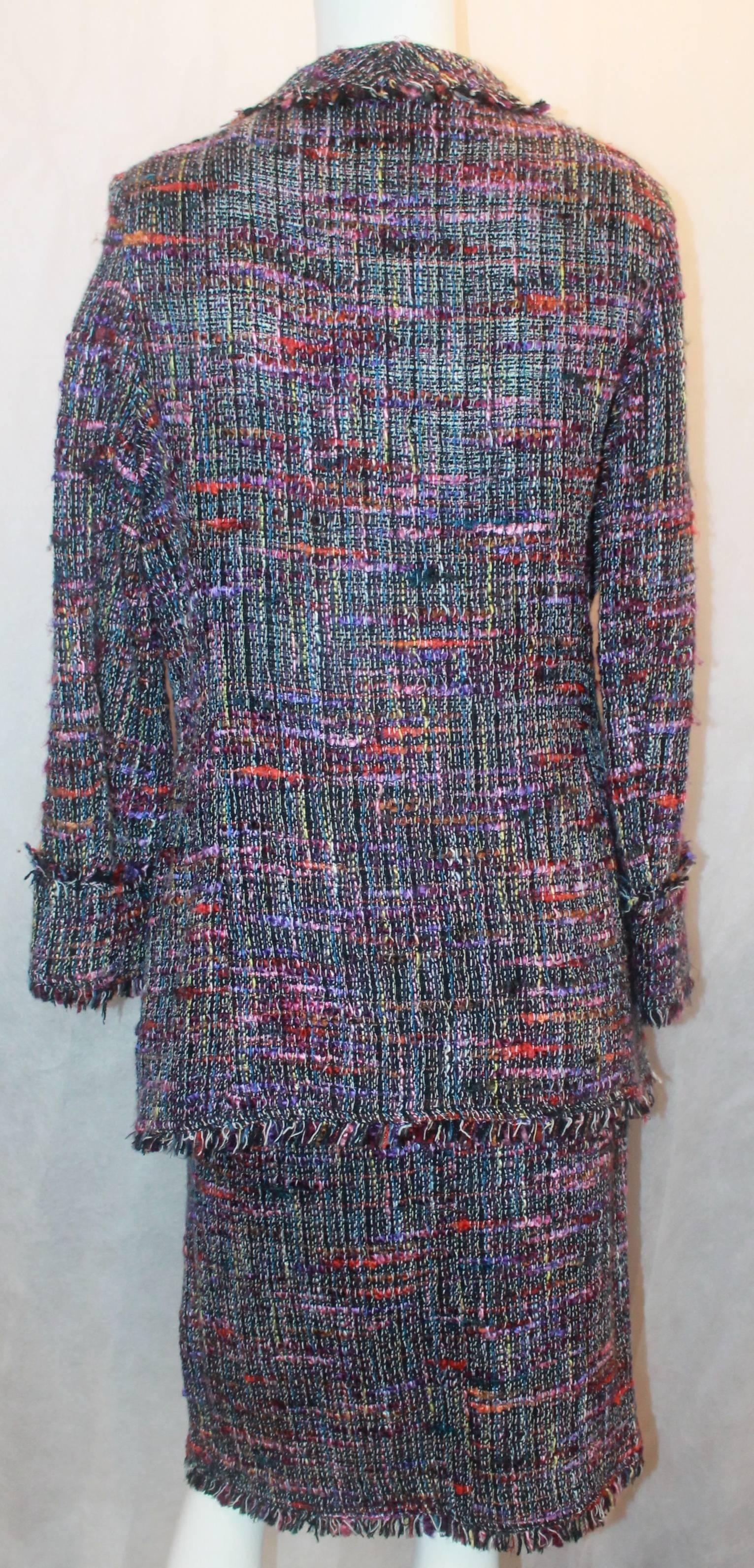 Black Chanel 1980's Vintage Multi-color Tweed Skirt Suit - Size Medium