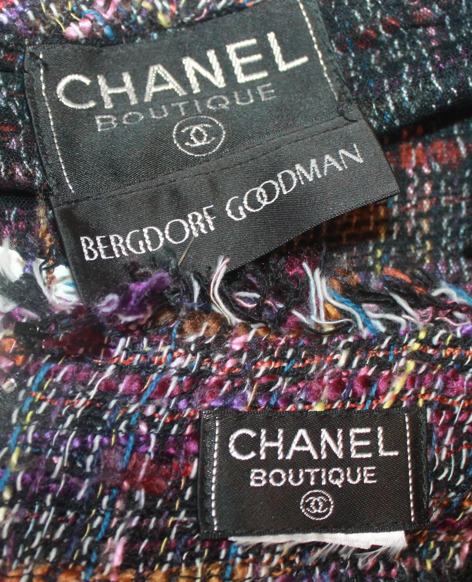 Women's Chanel 1980's Vintage Multi-color Tweed Skirt Suit - Size Medium