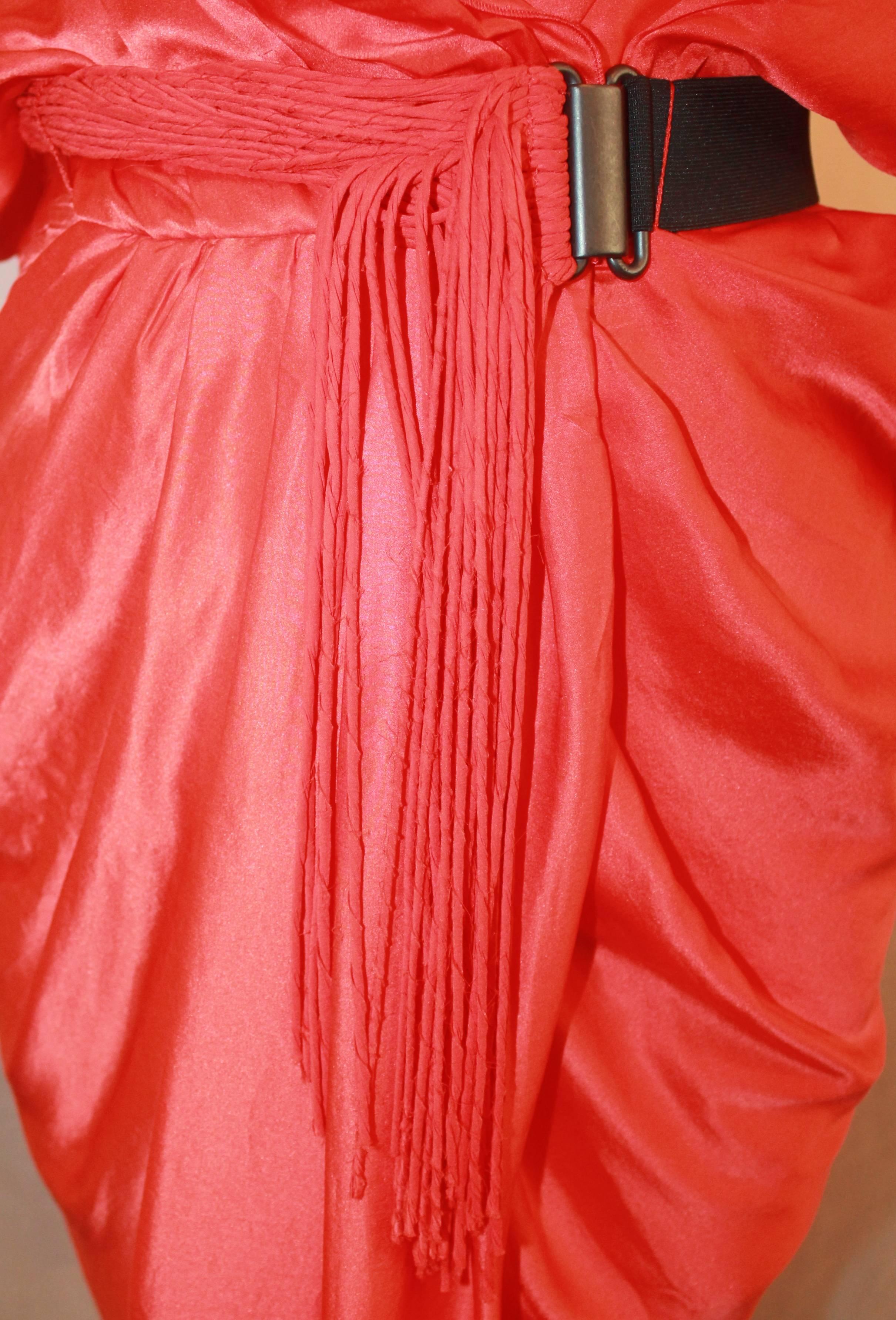 Lanvin Burnt Orange Ruched Silk Dress with Belt - 38 In Excellent Condition In West Palm Beach, FL