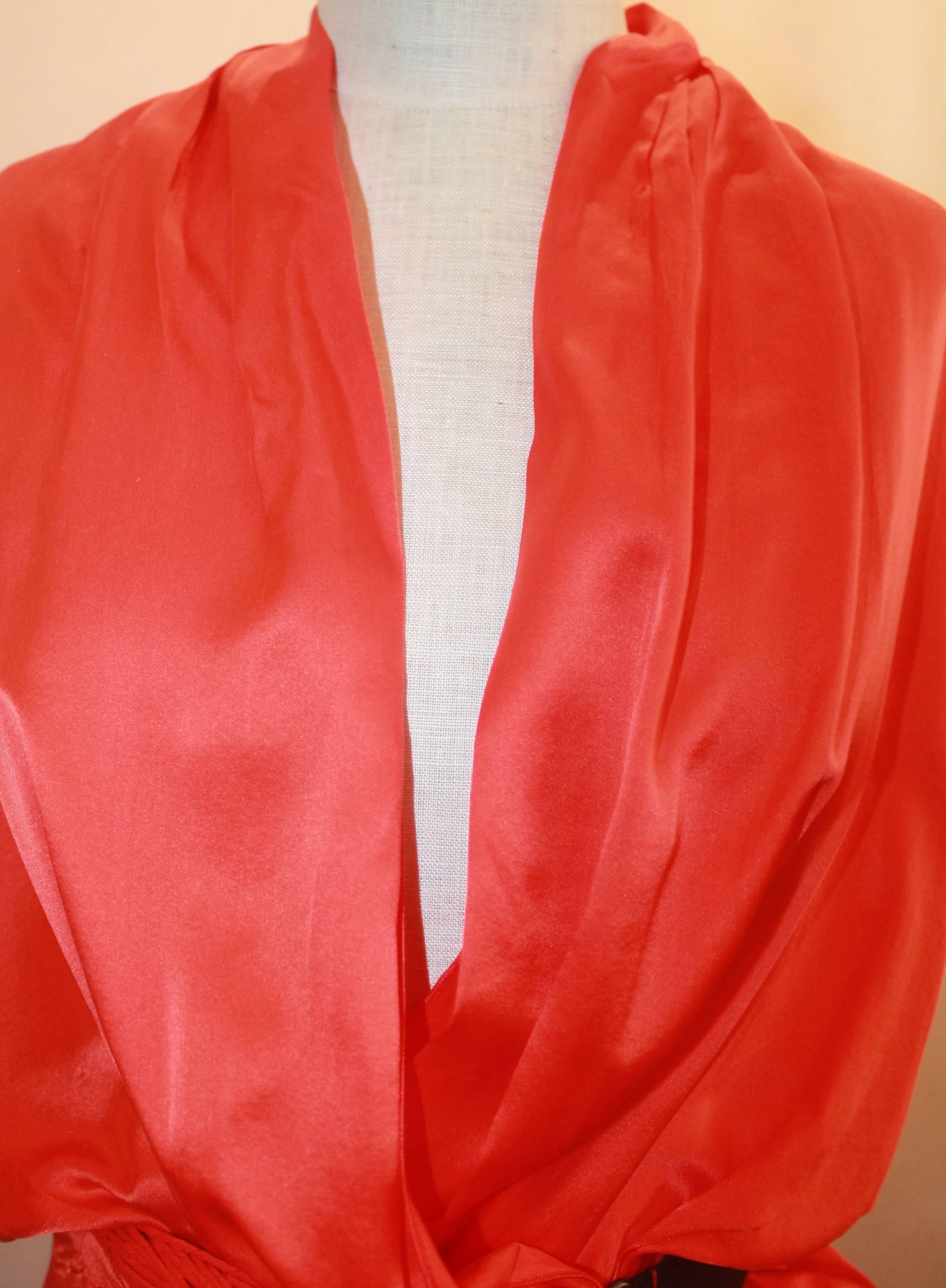 Women's Lanvin Burnt Orange Ruched Silk Dress with Belt - 38