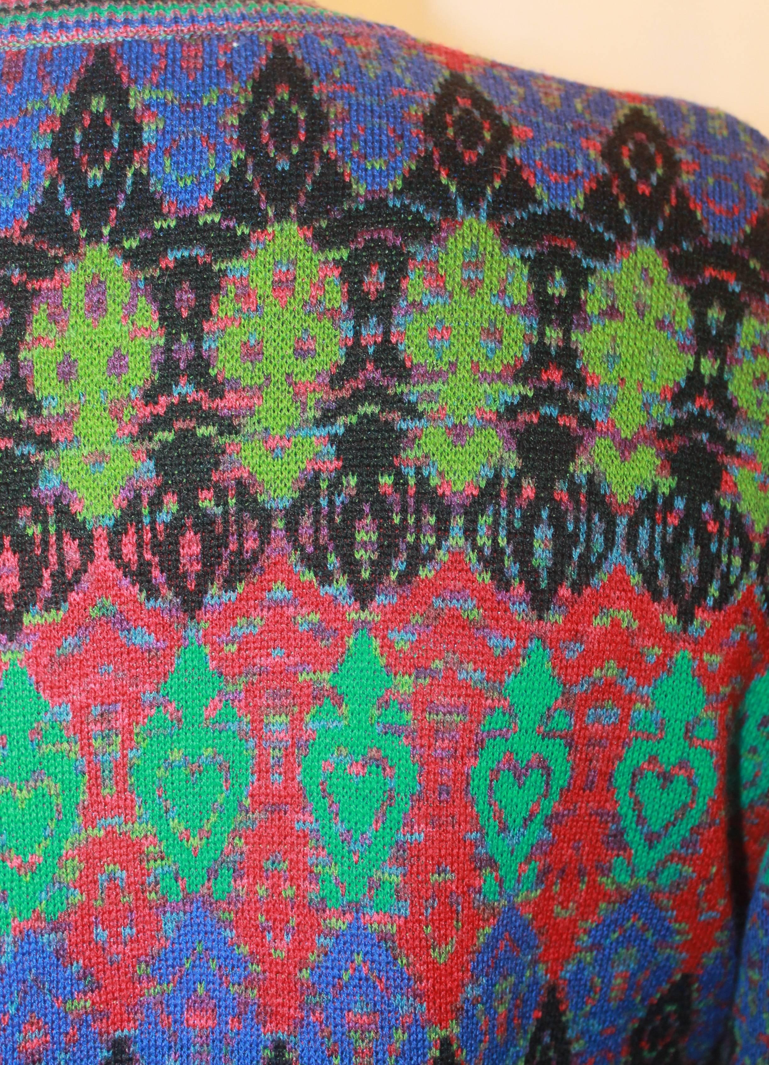 Women's Missoni Vintage Multi Colored Knit Sweater w/ an Artsy Pattern - M -Circa 1970's