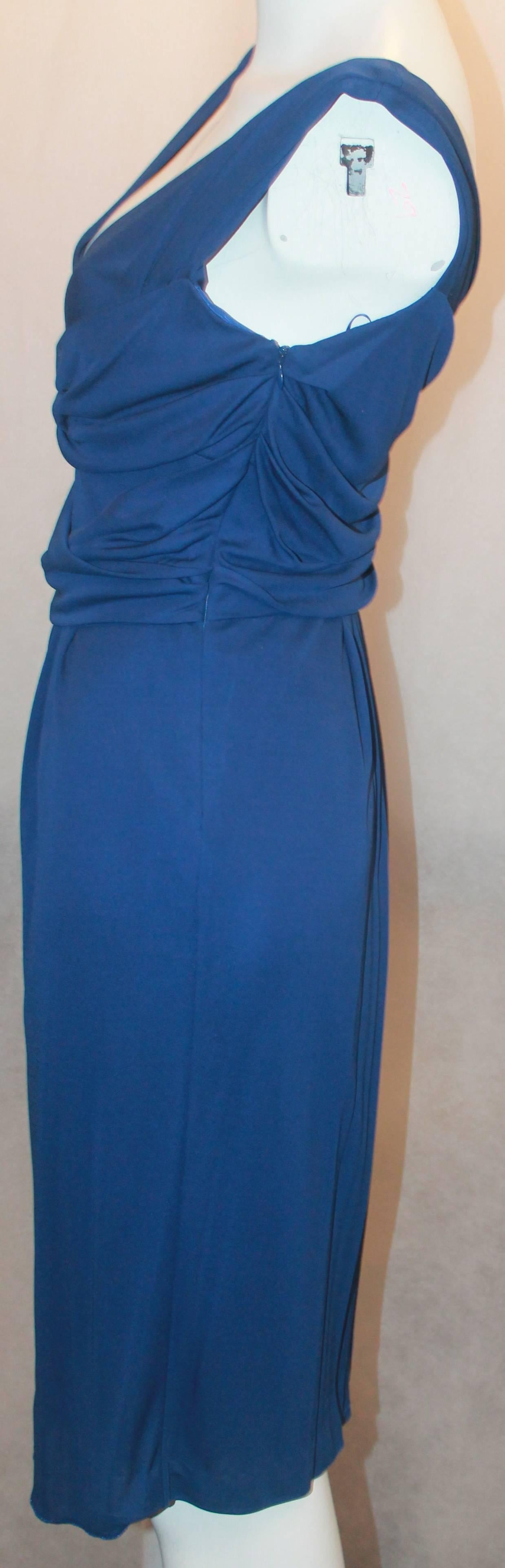 Moschino Blue Matte Sleeveless Jersey Dress - 8 In Excellent Condition In West Palm Beach, FL