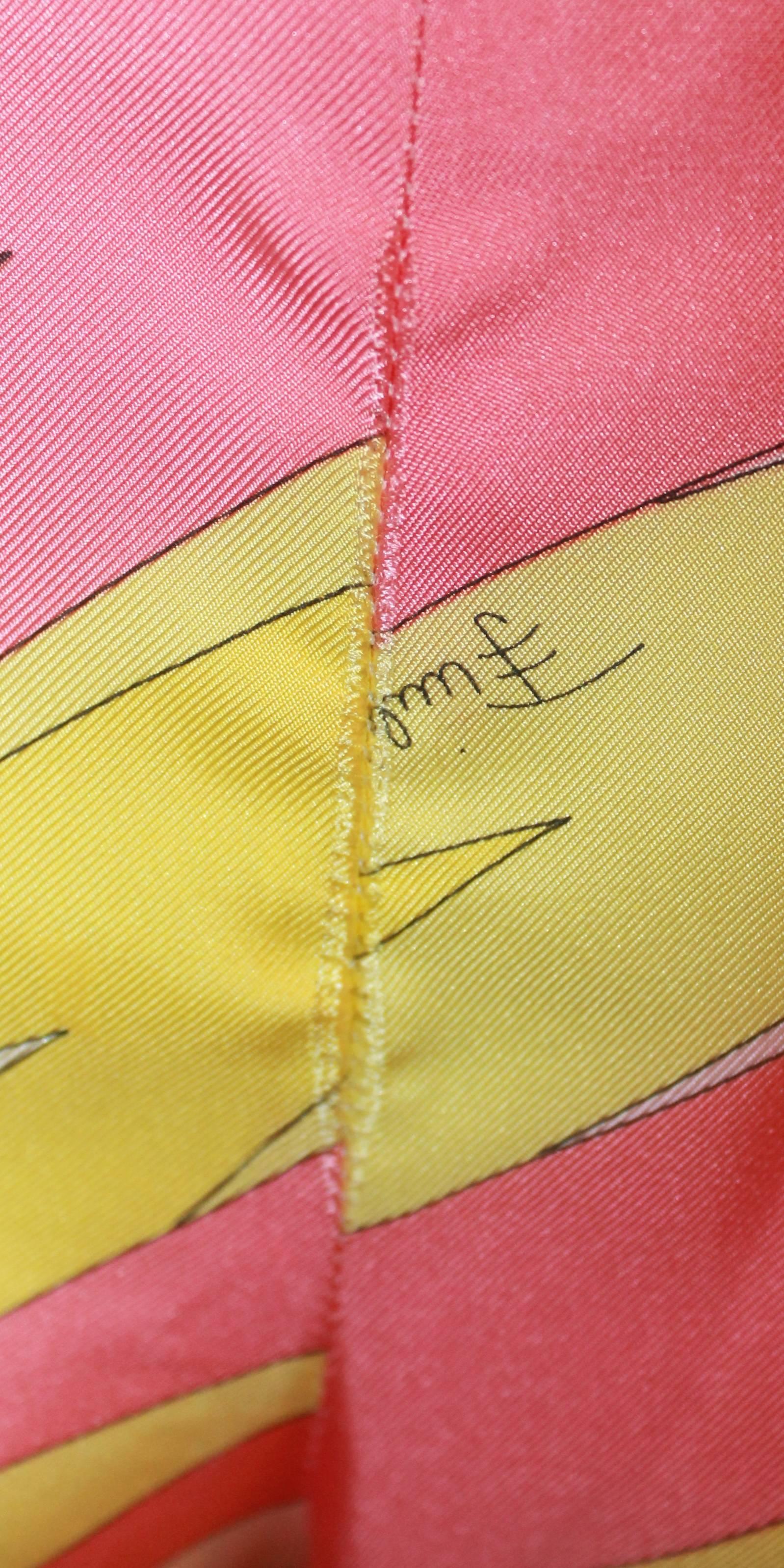 Women's Emilio Pucci Pink, White, & Yellow Print Silk Palazzo Pants - 4
