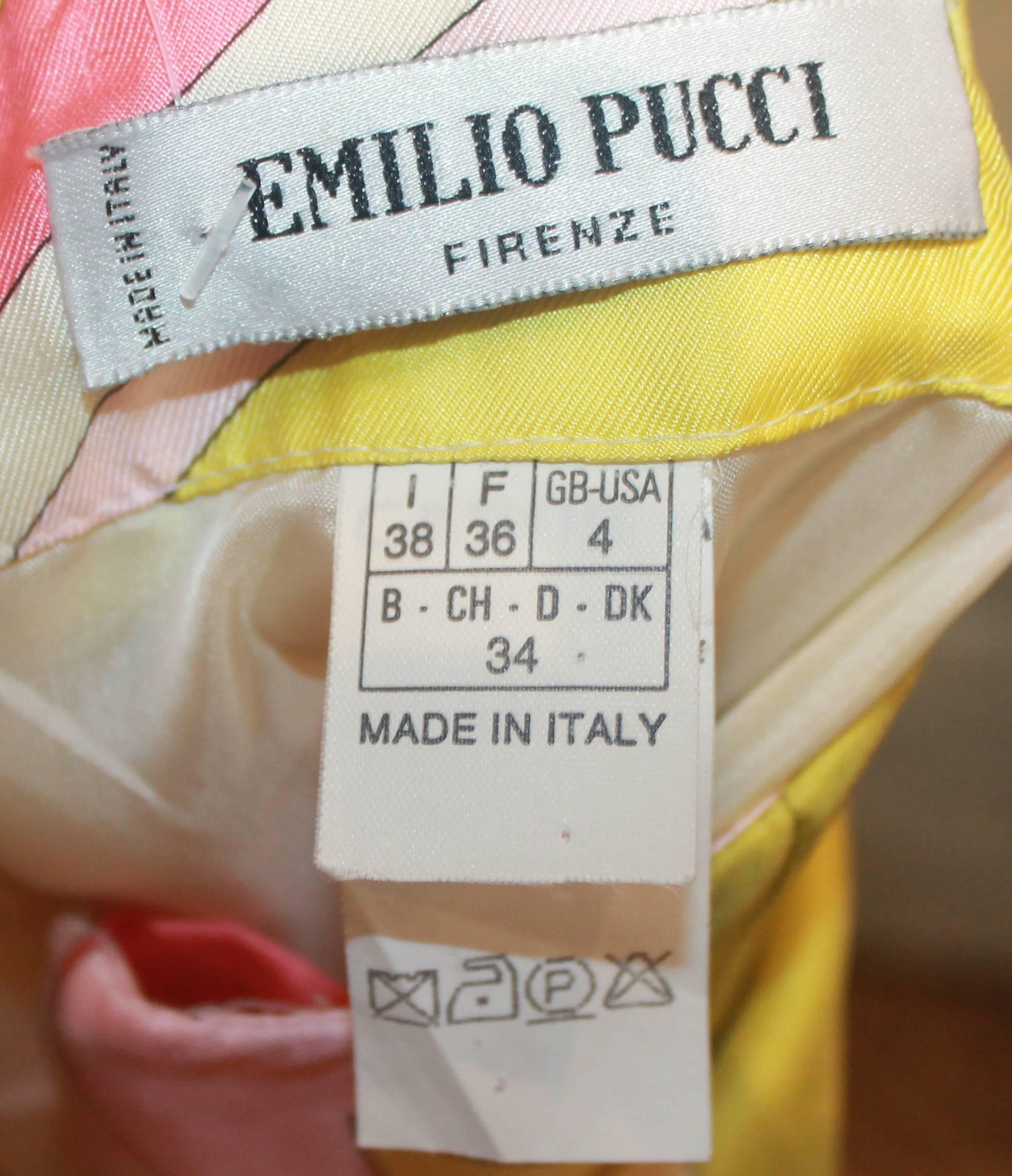 Emilio Pucci Pink, White, & Yellow Print Silk Palazzo Pants - 4 2