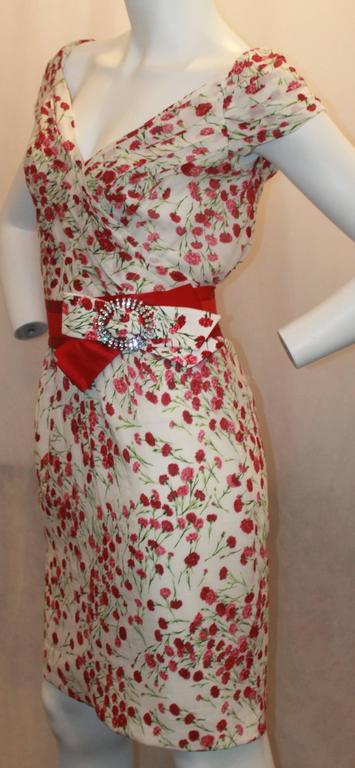 white dress with red flower print
