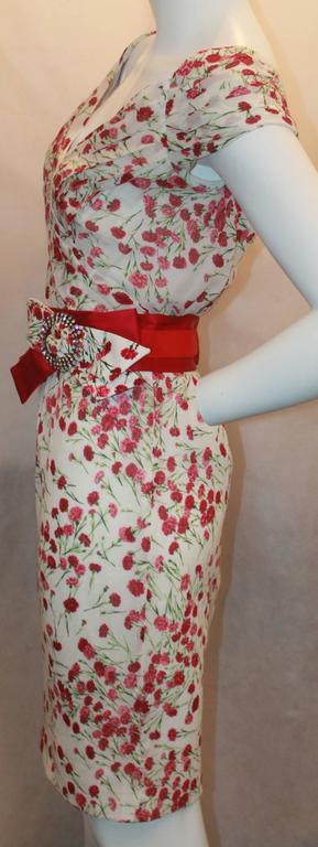 white dress with red flower print