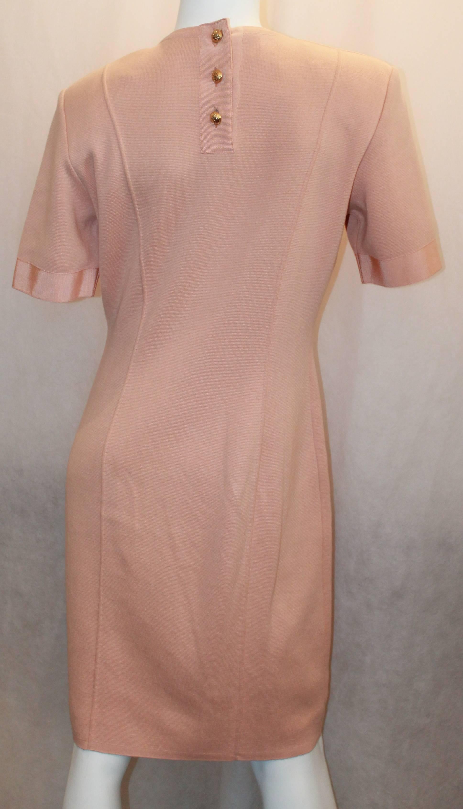 Salvatore Ferragamo Vestido de manga corta de punto de algodón melocotón - Mediana en Excelente estado para la venta en West Palm Beach, FL